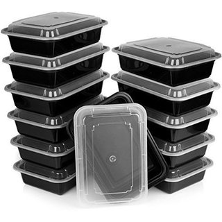 50 Pack 12 oz Meal Prep Black Rectangle Containers with Clear Lids 