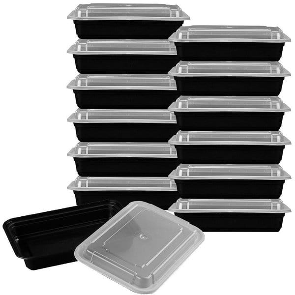 Plastic To-Go Containers And Lids - Rectangle - White With Clear