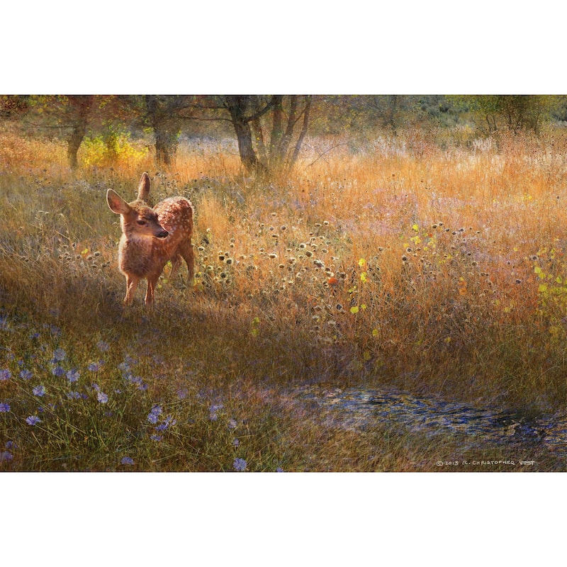 Marmont Hill 'Flowered Meadow Fawn' by Chris Vest Painting Print on Canvas - Multi-Color