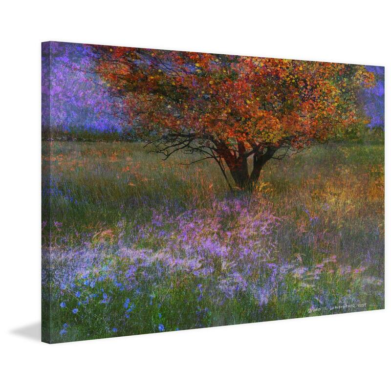 Marmont Hill 'Lone Tree Flowered Meadow' by Chris Vest Painting Print on Canvas - Multi-Color