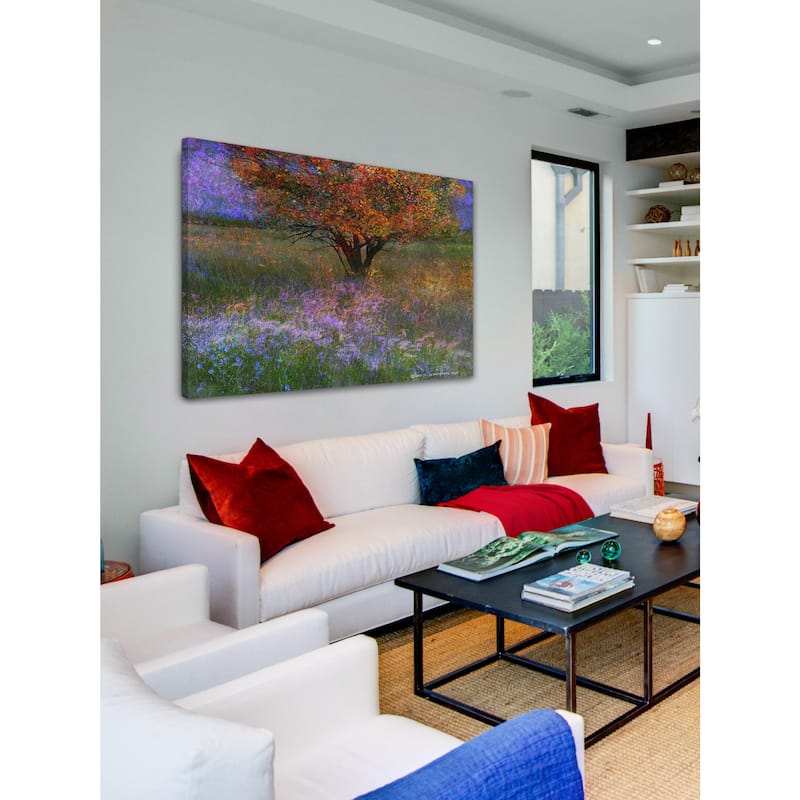 Marmont Hill 'Lone Tree Flowered Meadow' by Chris Vest Painting Print on Canvas - Multi-Color