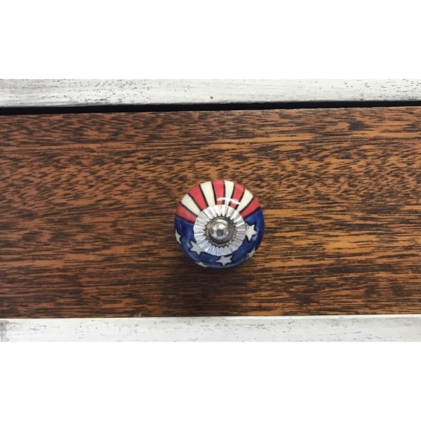 Set of 10 Americana Patriotic CERAMIC Drawer Pulls Dresser Drawer Cabinet Knobs