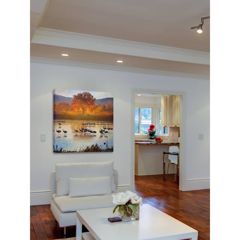 Marmont Hill 'Orange Tree Cranes' by Chris Vest Painting Print on Canvas - Multi-Color