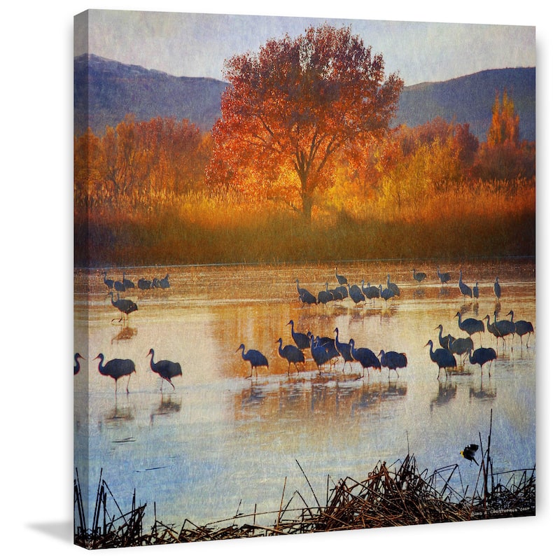 Marmont Hill 'Orange Tree Cranes' by Chris Vest Painting Print on Canvas - Multi-Color