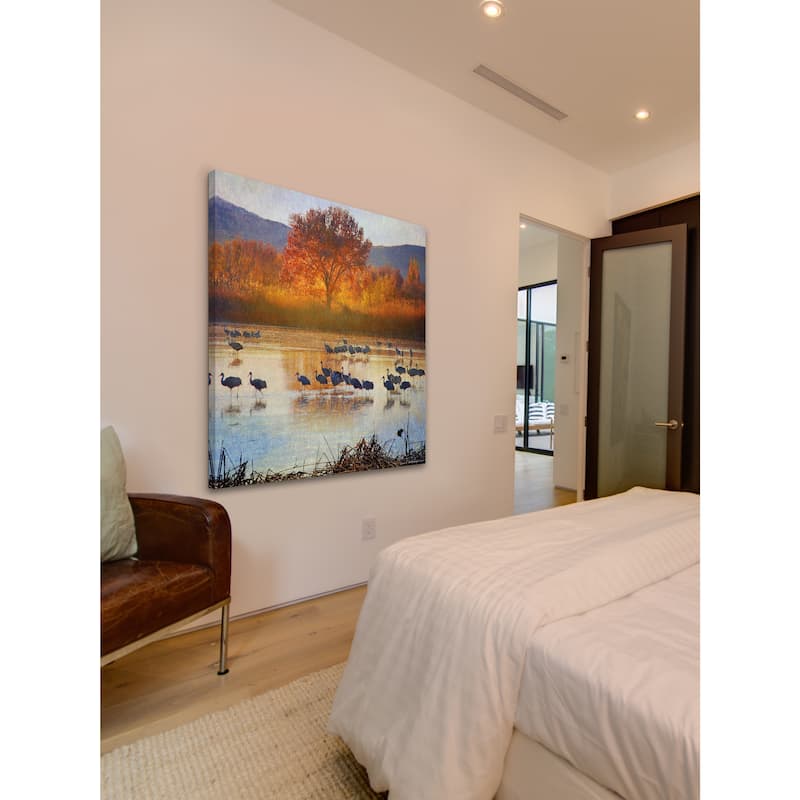 Marmont Hill 'Orange Tree Cranes' by Chris Vest Painting Print on Canvas - Multi-Color