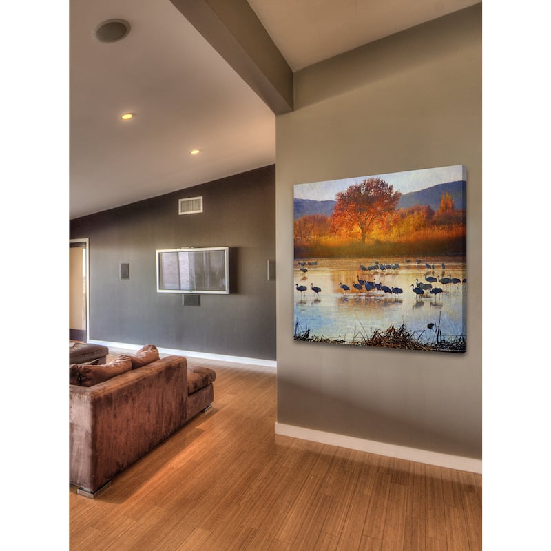 Marmont Hill 'Orange Tree Cranes' by Chris Vest Painting Print on Canvas - Multi-Color