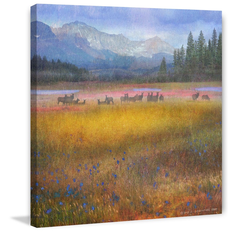 Marmont Hill 'Flowered Meadow Elk' by Chris Vest Painting Print on Canvas - Multi-Color