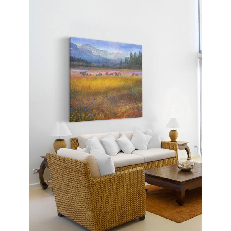 Marmont Hill 'Flowered Meadow Elk' by Chris Vest Painting Print on Canvas - Multi-Color