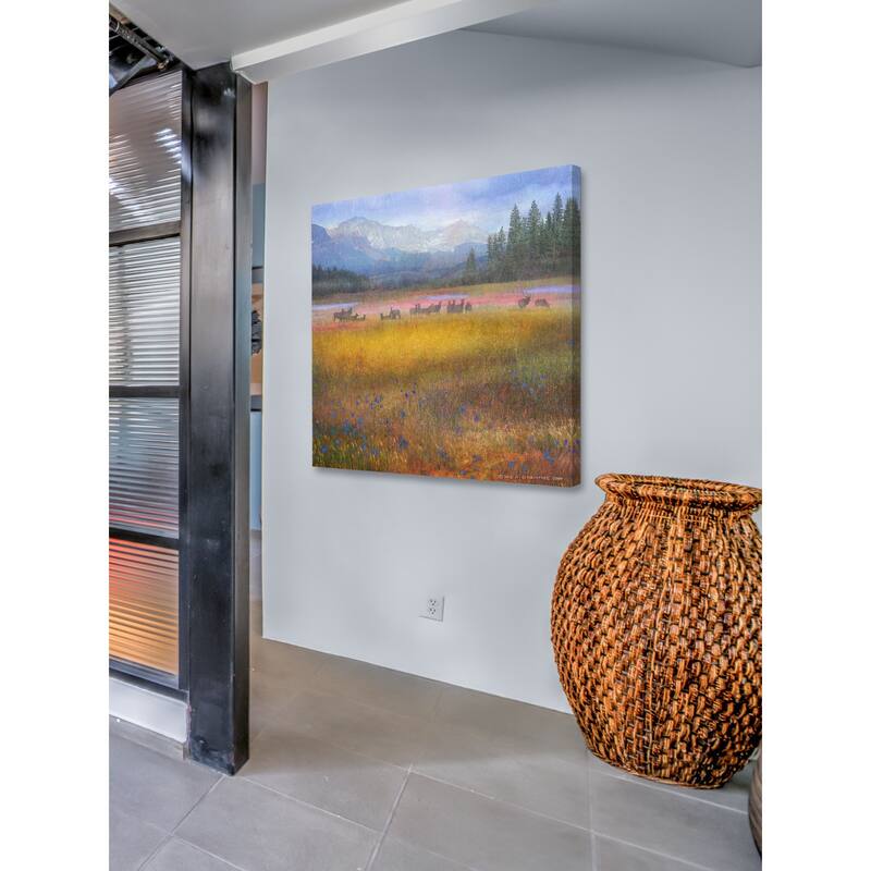 Marmont Hill 'Flowered Meadow Elk' by Chris Vest Painting Print on Canvas - Multi-Color