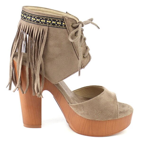 fringe chunky heels