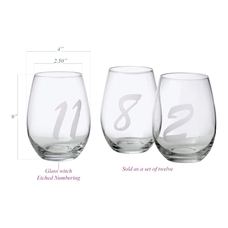 Clear 12-Piece Numbered Stemless Glasses