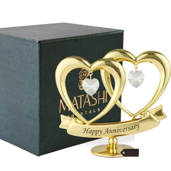 Matashi 24k Goldplated 'Happy Anniversary' Double Heart Table Top ...