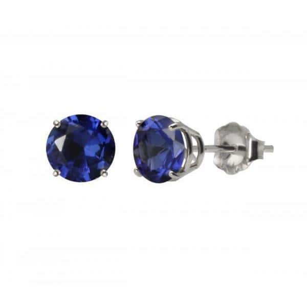 14k White Gold Cocktail Style Created Blue Sapphire Stud Earrings