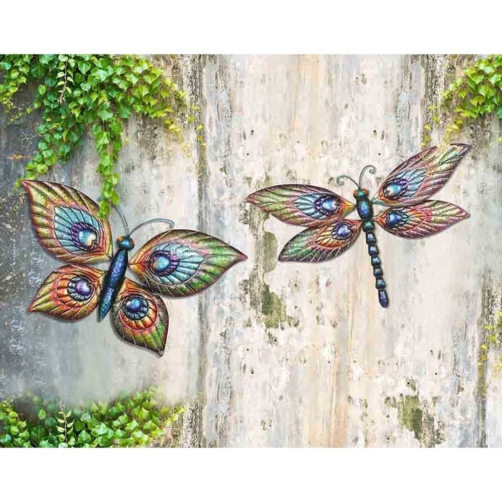 Sunjoy Butterfly And Dragonfly Hand Painted Outdoor Wall Decor Set Of 2 Overstock 11551154