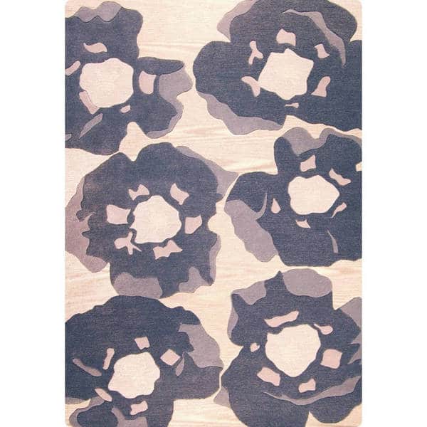 slide 2 of 18, Handmade Indo Poppy Rug (India) 4'6" x 6'6" - Grey