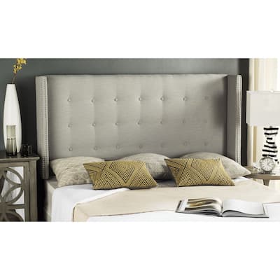 SAFAVIEH Keegan Silver Linen Upholstered Tufted Wingback Headboard (Queen)