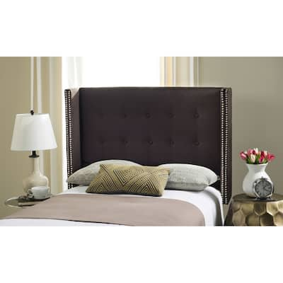 SAFAVIEH Keegan Chocolate Linen Upholstered Tufted Wingback Headboard (Full)