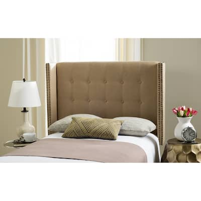 SAFAVIEH Keegan Sandstone Linen Upholstered Wingback Headboard (Full)