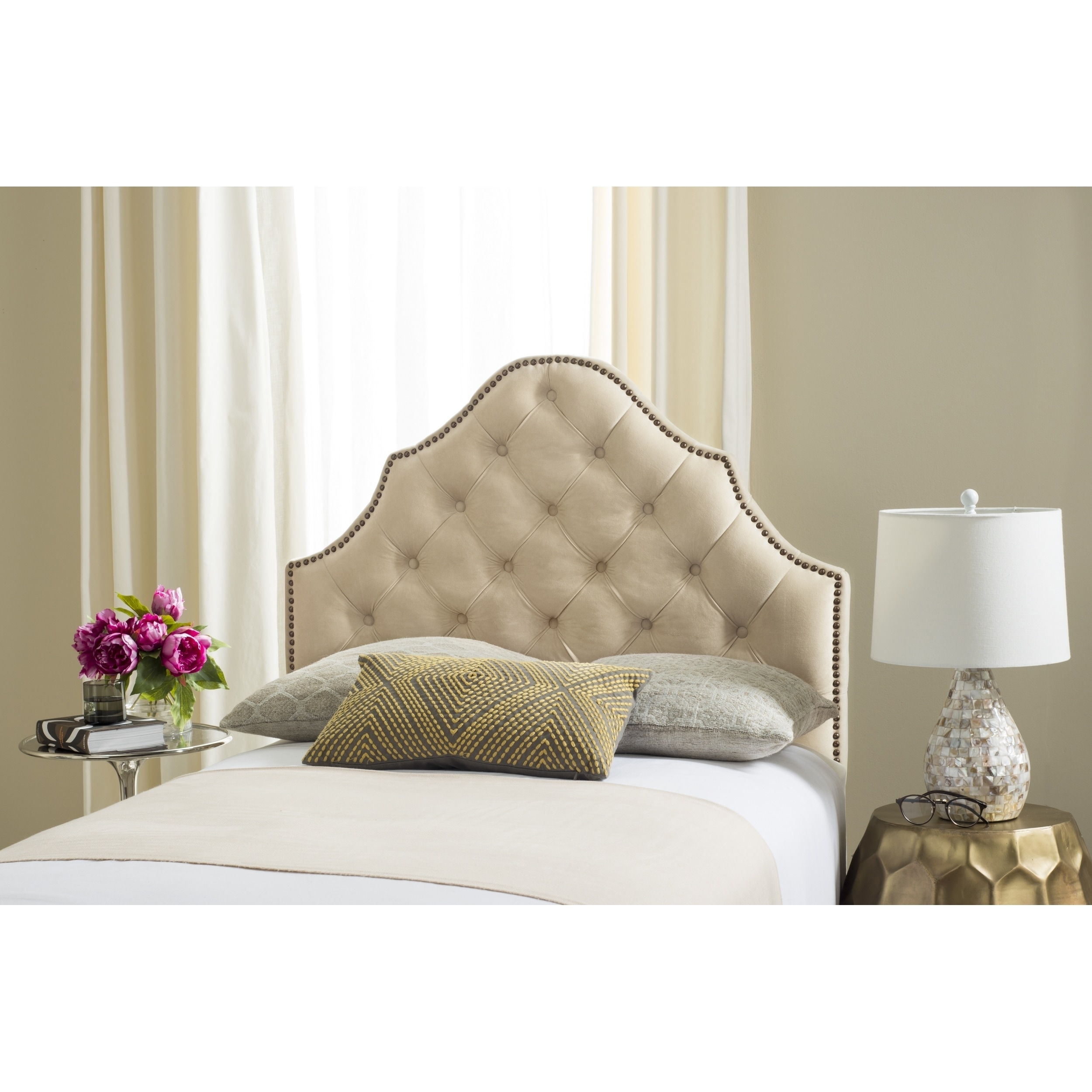 Tan deals upholstered headboard