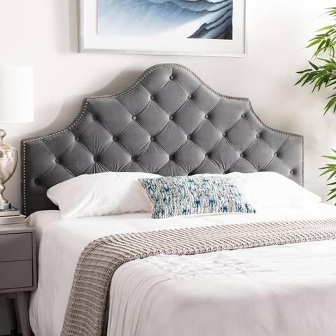 Safavieh Arebelle Pewter Velvet Upholstered Tufted Headboard - Silver Nailhead (Queen)