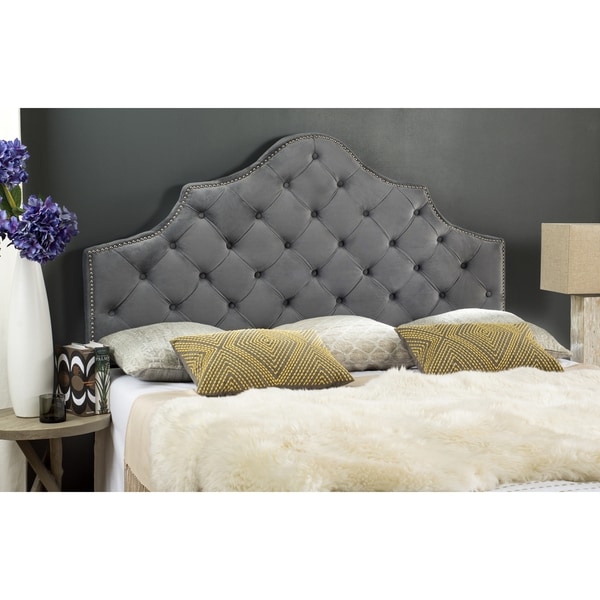 Safavieh Arebelle Pewter Velvet Upholstered Tufted Headboard - Silver Nailhead (Queen)