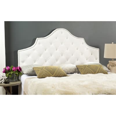 Safavieh Arebelle White Velvet Upholstered Tufted Headboard - Silver Nailhead (King)