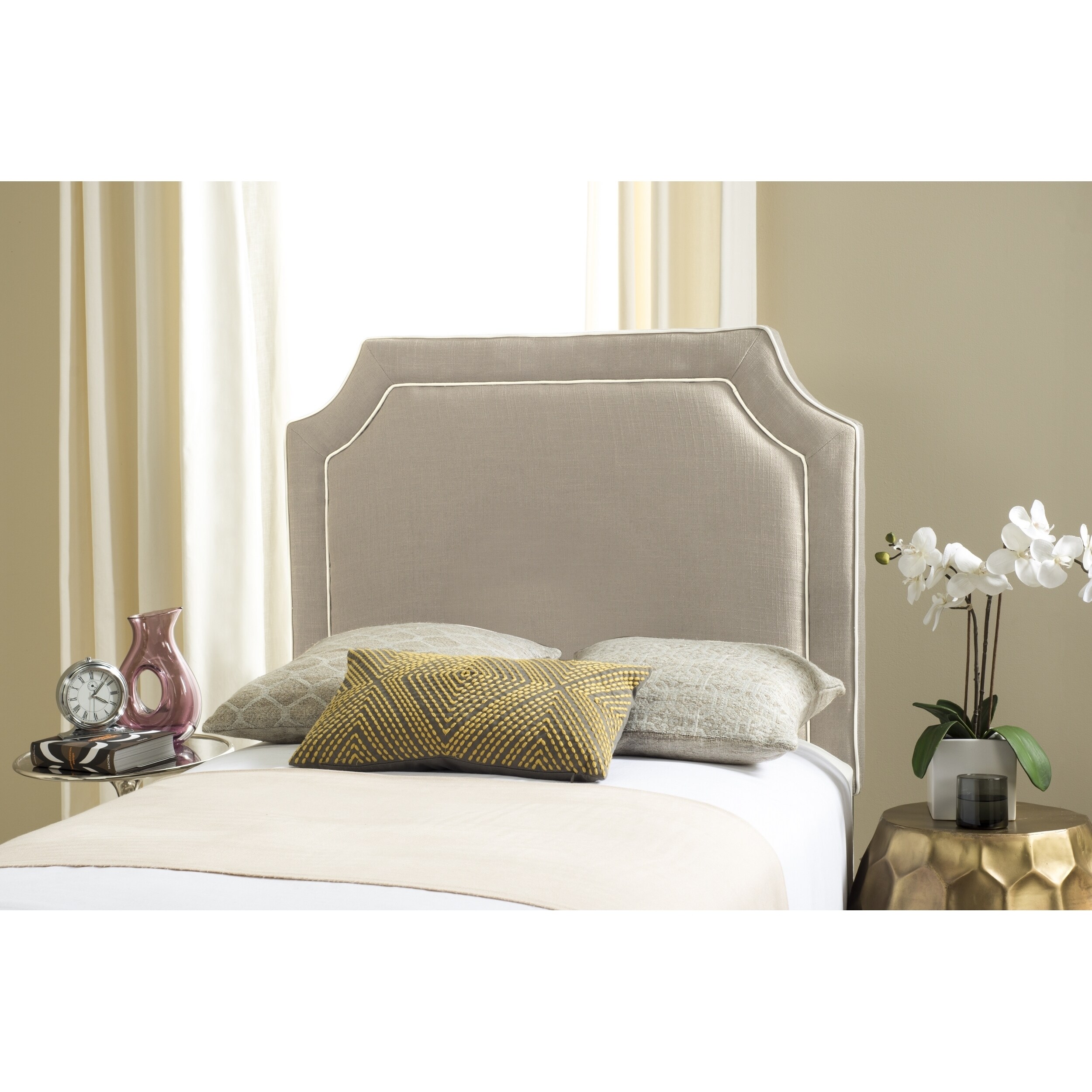 Safavieh Dane Grey White Piping Upholstered Headboard Twin Safavieh Dane Grey White Piping Upholstered Headboard Twin