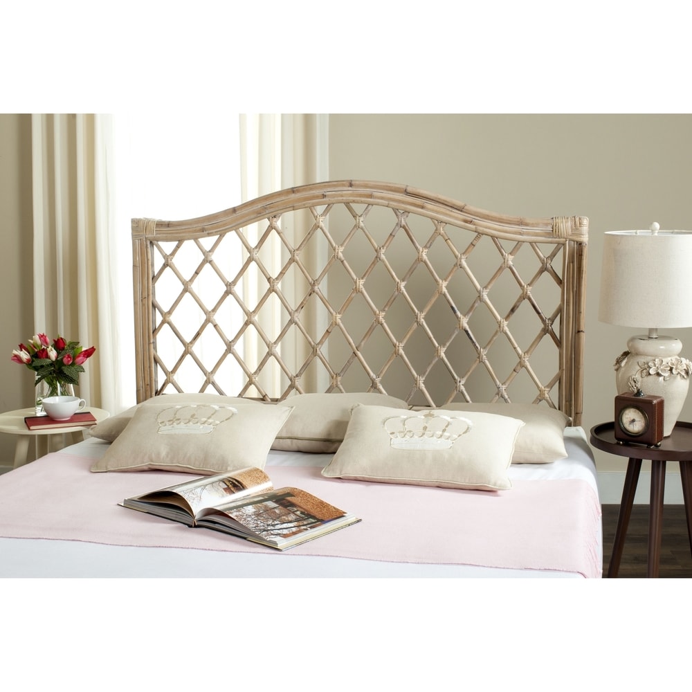 Safavieh Gabrielle White Washed Rattan Wicker Trellis Headboard (Queen) (SE...