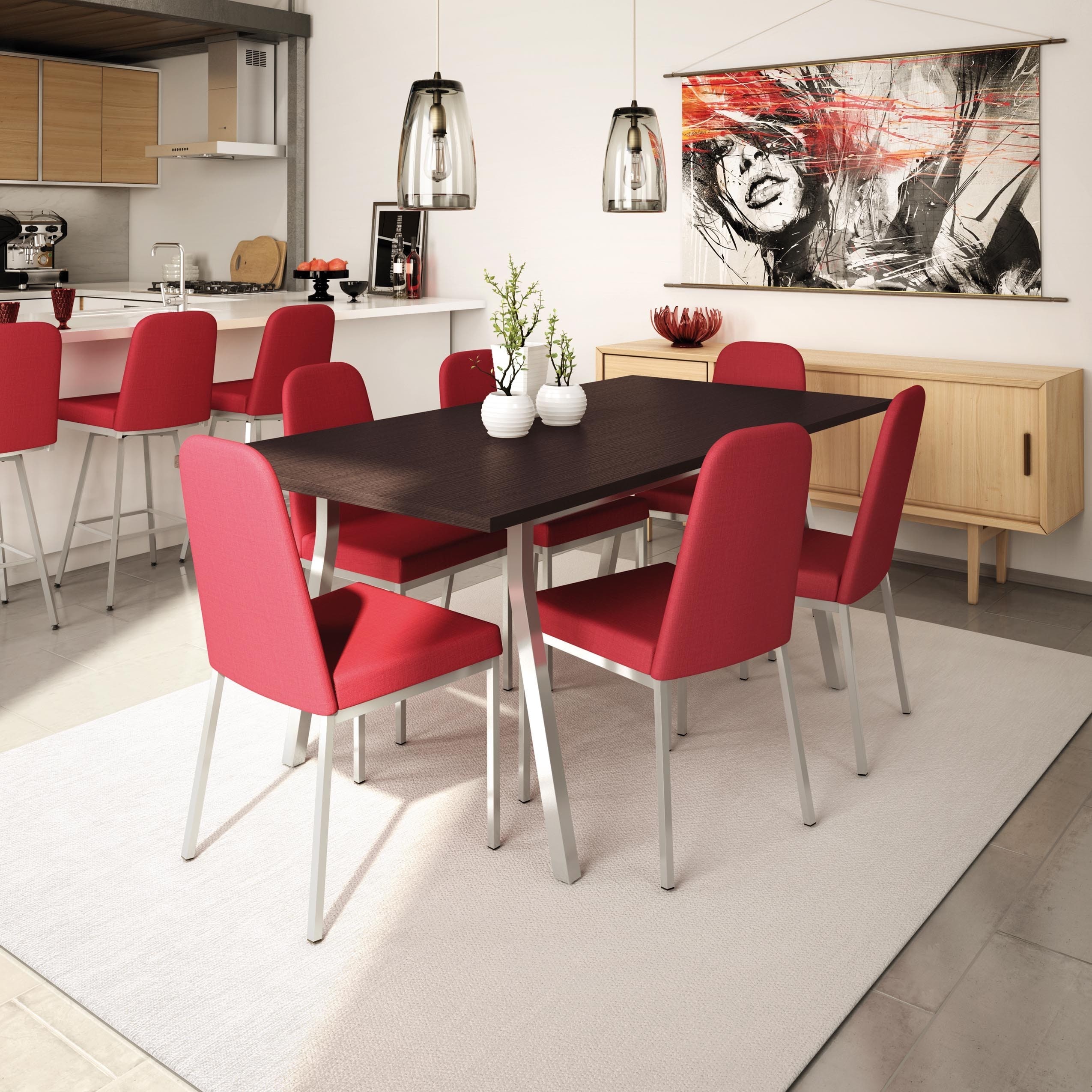 Amisco Spoon Metal Chairs and Annex Extendable Table, DIning Set