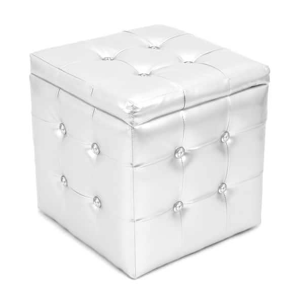 slide 2 of 3, Chic Silver Tufted Cube Storage Ottoman