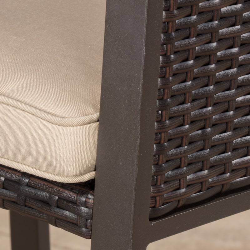 Riga Outdoor Wicker Barstool with Cushion (Set of 2) by Christopher Knight Home