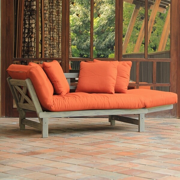with Brick Red Cushion Cambridge-Casual Solid Wood West Lake Outdoor Convertible Sofa Daybed