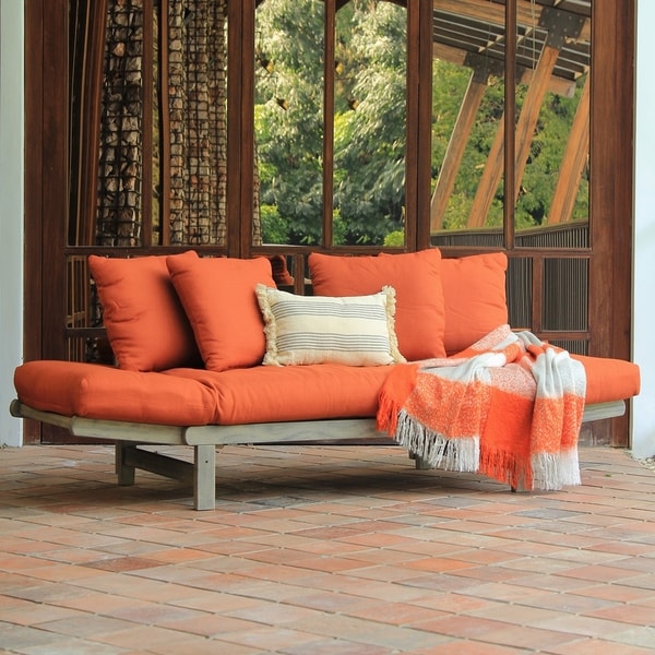 with Brick Red Cushion Cambridge-Casual Solid Wood West Lake Outdoor Convertible Sofa Daybed