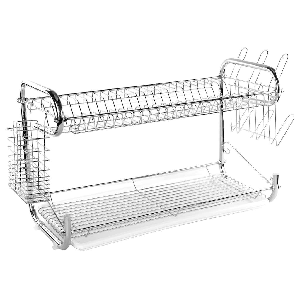 Two Tier Stainless Steel Dish Drying Rack (22 inches) - Silver