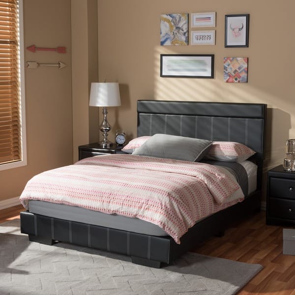 slide 2 of 5, Baxton Studio Sousanna Modern and Contemporary Full Size Black Faux Leather Platform Bed