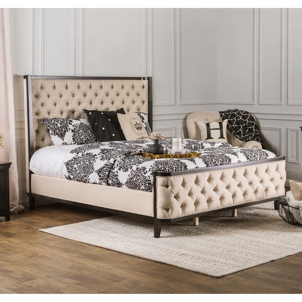 Furniture of America Vist Glam Ivory Fabric Upholstered Wingback Bed