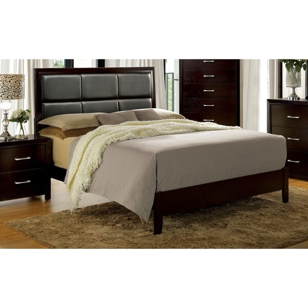 Furniture of America Hoss Contemporary Espresso Faux Leather Panel Bed
