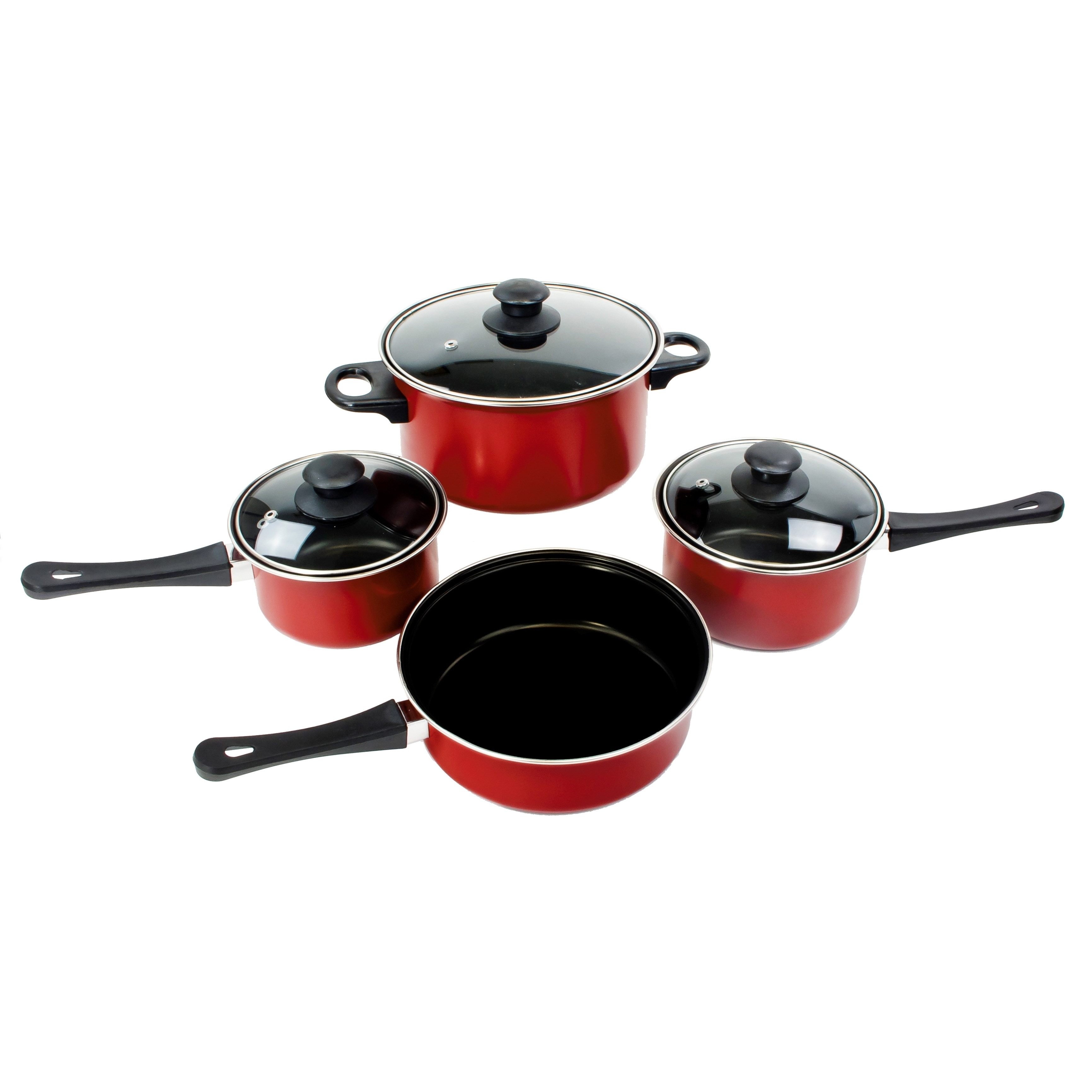 red pots and pans
