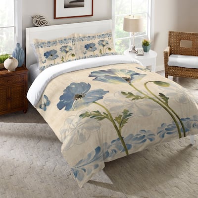 Laural Home Blue Poppies Reversible Comforter