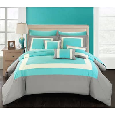 Chic Home Darren Turquoise/Grey/White 10-Piece Bed in a Bag