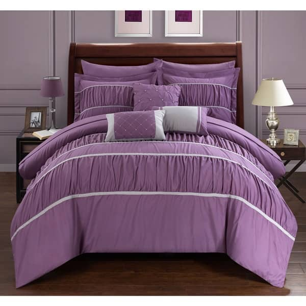 Silver Orchid Monroe Plum 10-piece Bed in a Bag with Sheets Set ...