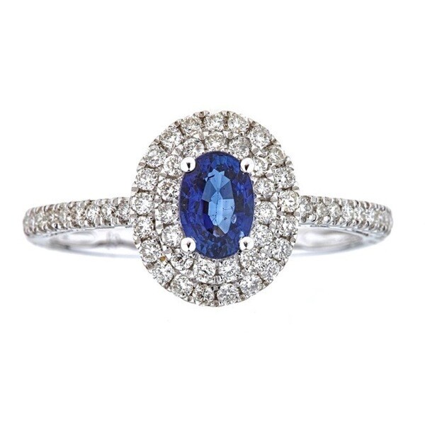Shop 14k White Gold Ceylon Blue Sapphire and Diamond Bridal Ring by ...