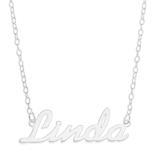 Sterling Silver 'Linda' Name Pendant on 16-inch Trace Chain - White ...