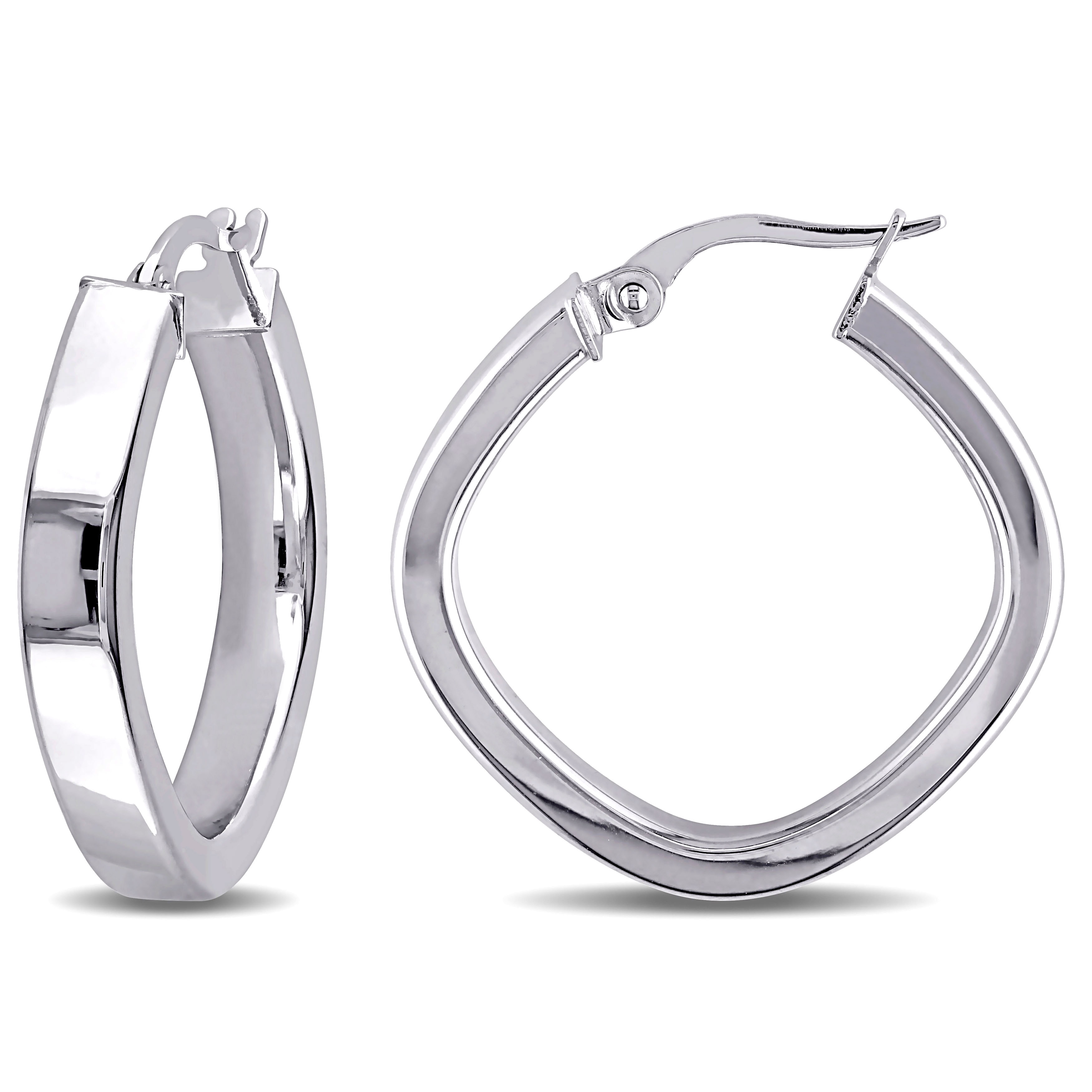 Miadora 10k White Gold Square Geometric Italian Hoop Earrings Miadora 10k White Gold Square Geometric Italian Hoop Earrings