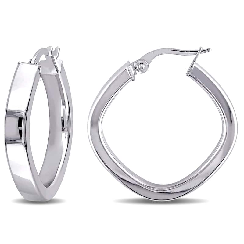 Miadora 10k White Gold Square Geometric Italian Hoop Earrings