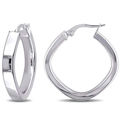 Miadora 10k White Gold Square Geometric Italian Hoop Earrings