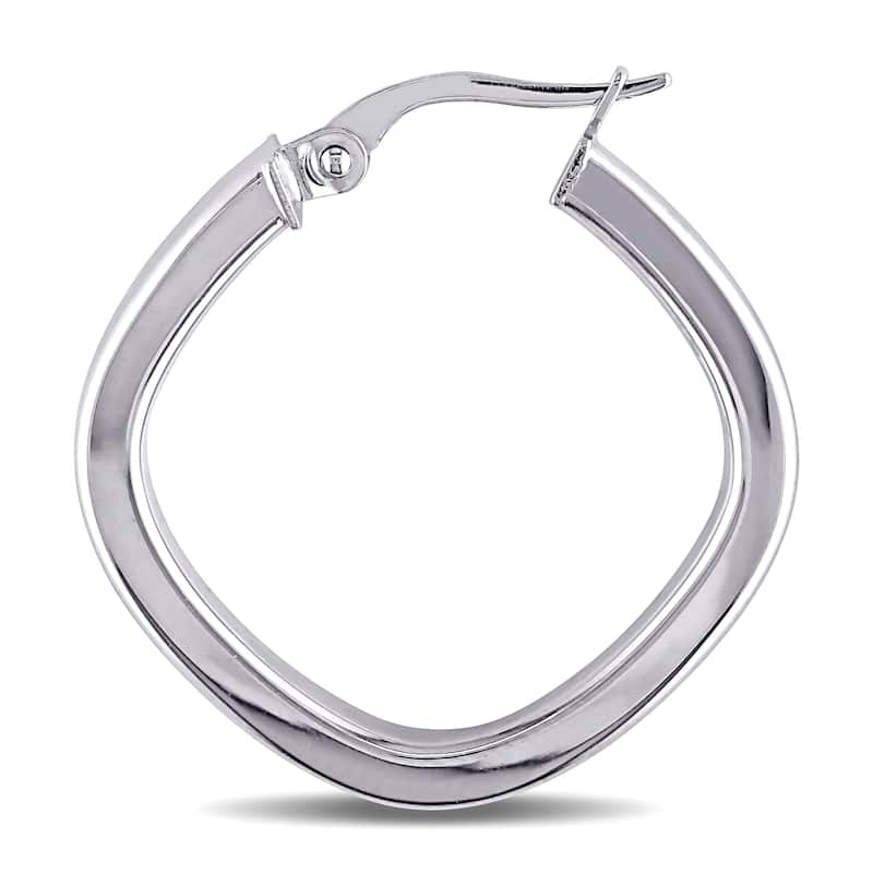 Miadora 10k White Gold Square Geometric Italian Hoop Earrings