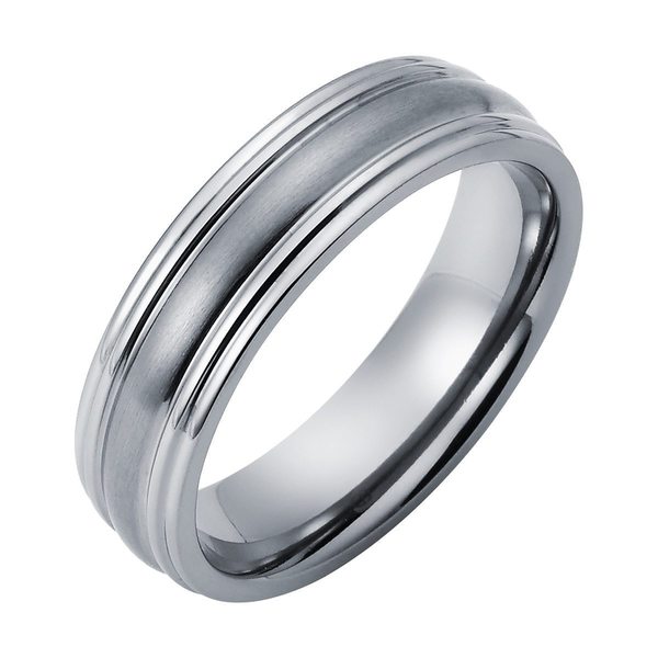 Size 5 to 15 Double Accent 6MM Comfort Fit Titanium Wedding Band Brushed Center Polish Beveled Edge CZ Titanium Ring