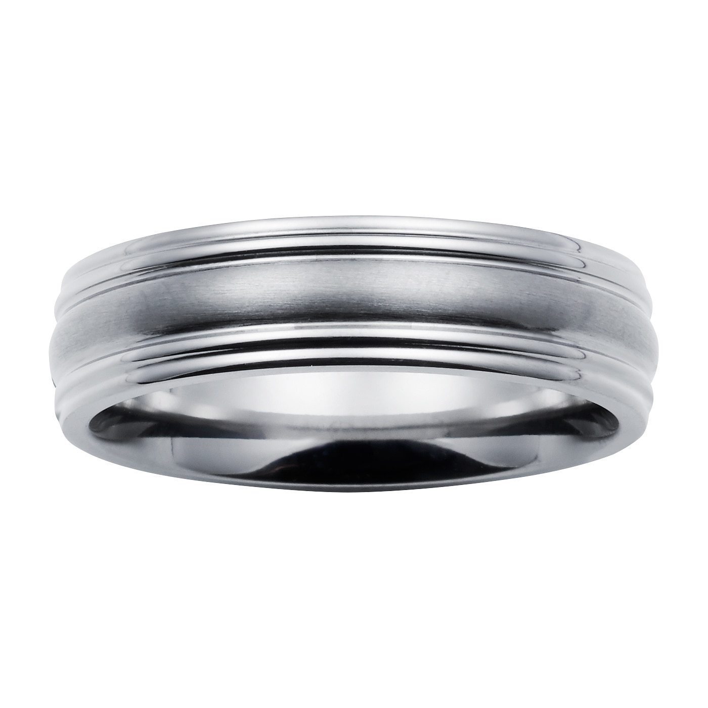 Size 5 to 15 Double Accent 6MM Comfort Fit Titanium Wedding Band Brushed Center Polish Beveled Edge CZ Titanium Ring