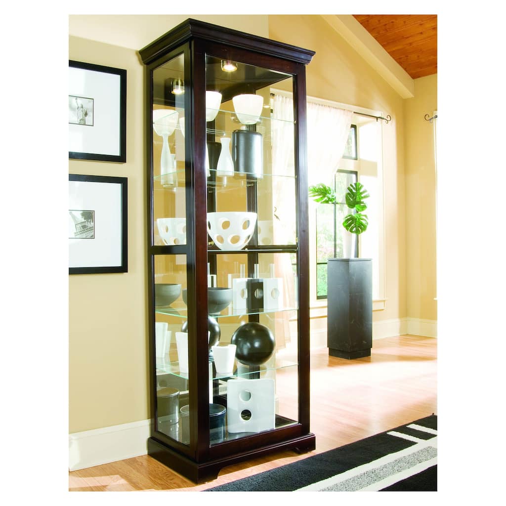Chocolate Cherry II Finish Two-way Sliding Door Curio Cabinet